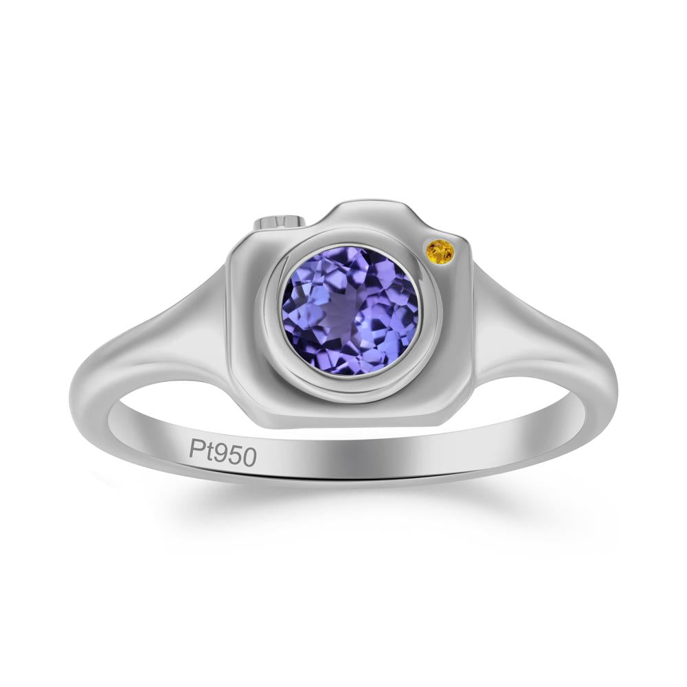 Round Bezel Set Tanzanite and Citrine Ring - LUO Jewelry #metal_platinum