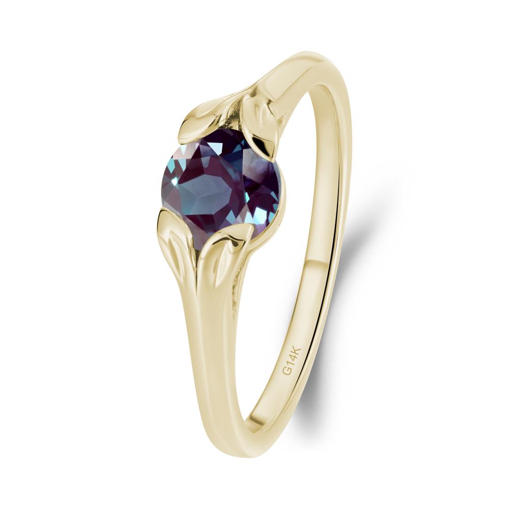 Round Alexandrite Leaf Ring - LUO Jewelry #metal_14k yellow gold