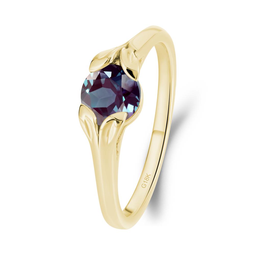 Round Alexandrite Leaf Ring - LUO Jewelry #metal_18k yellow gold