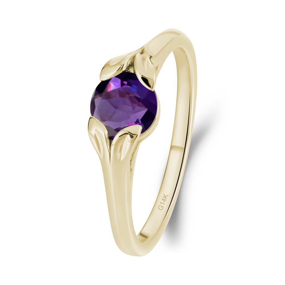 Round Amethyst Leaf Ring - LUO Jewelry #metal_14k yellow gold