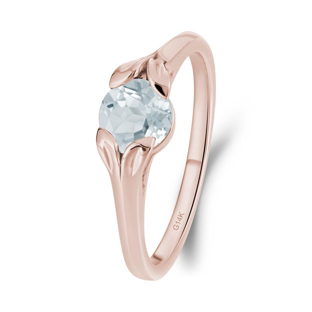 Round Aquamarine Leaf Ring - LUO Jewelry #metal_14k rose gold
