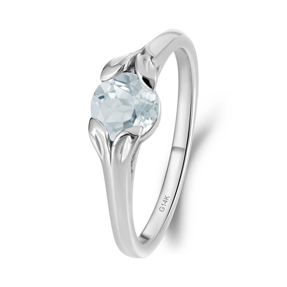 Round Aquamarine Leaf Ring - LUO Jewelry #metal_14k white gold