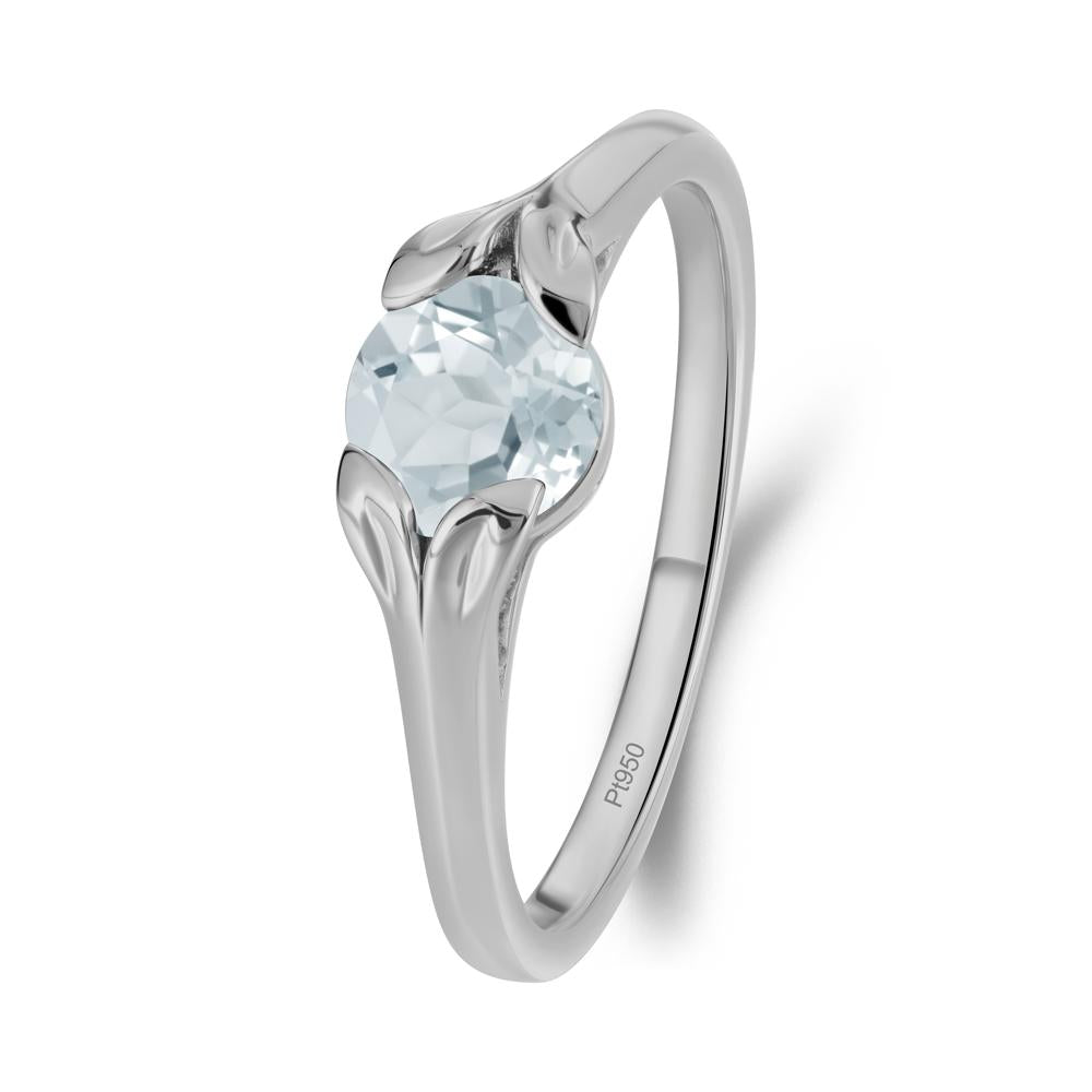 Round Aquamarine Leaf Ring - LUO Jewelry #metal_platinum