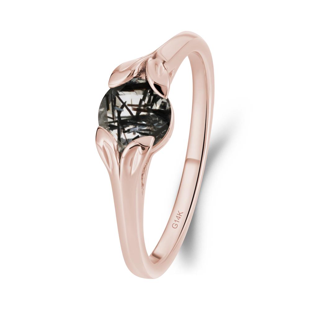 Round Black Rutilated Quartz Leaf Ring - LUO Jewelry #metal_14k rose gold