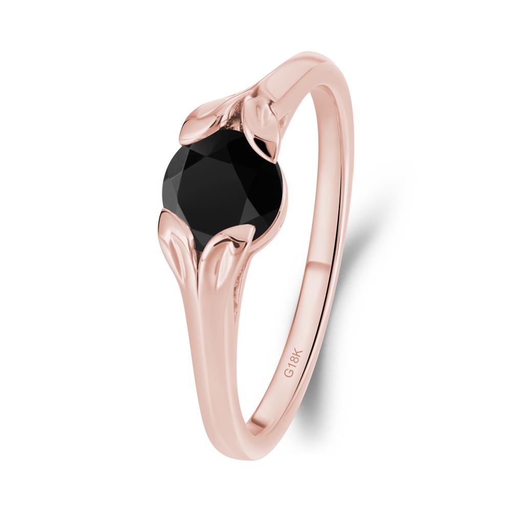 Round Black Spinel Leaf Ring - LUO Jewelry #metal_18k rose gold