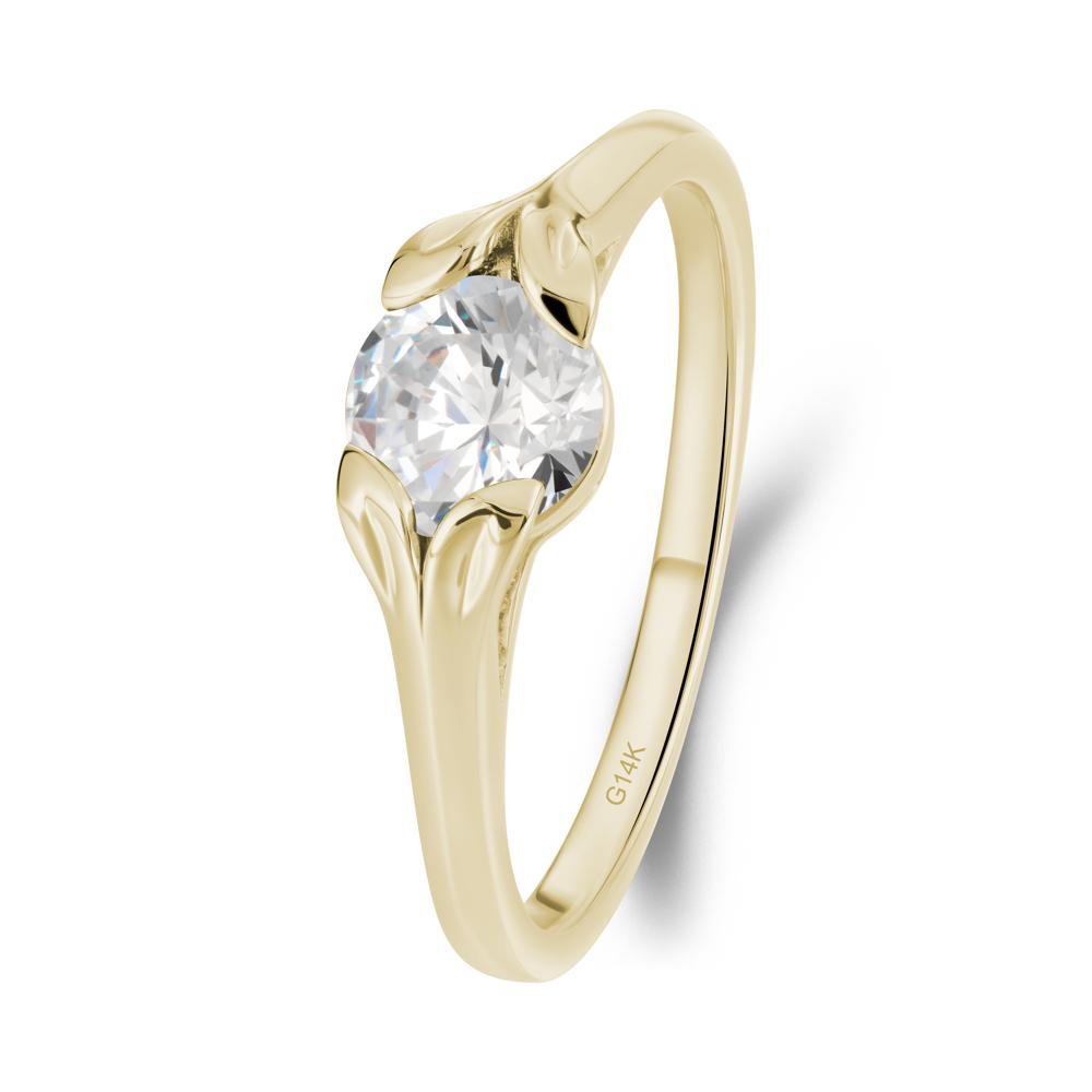 Round Cubic Zirconia Leaf Ring - LUO Jewelry #metal_14k yellow gold