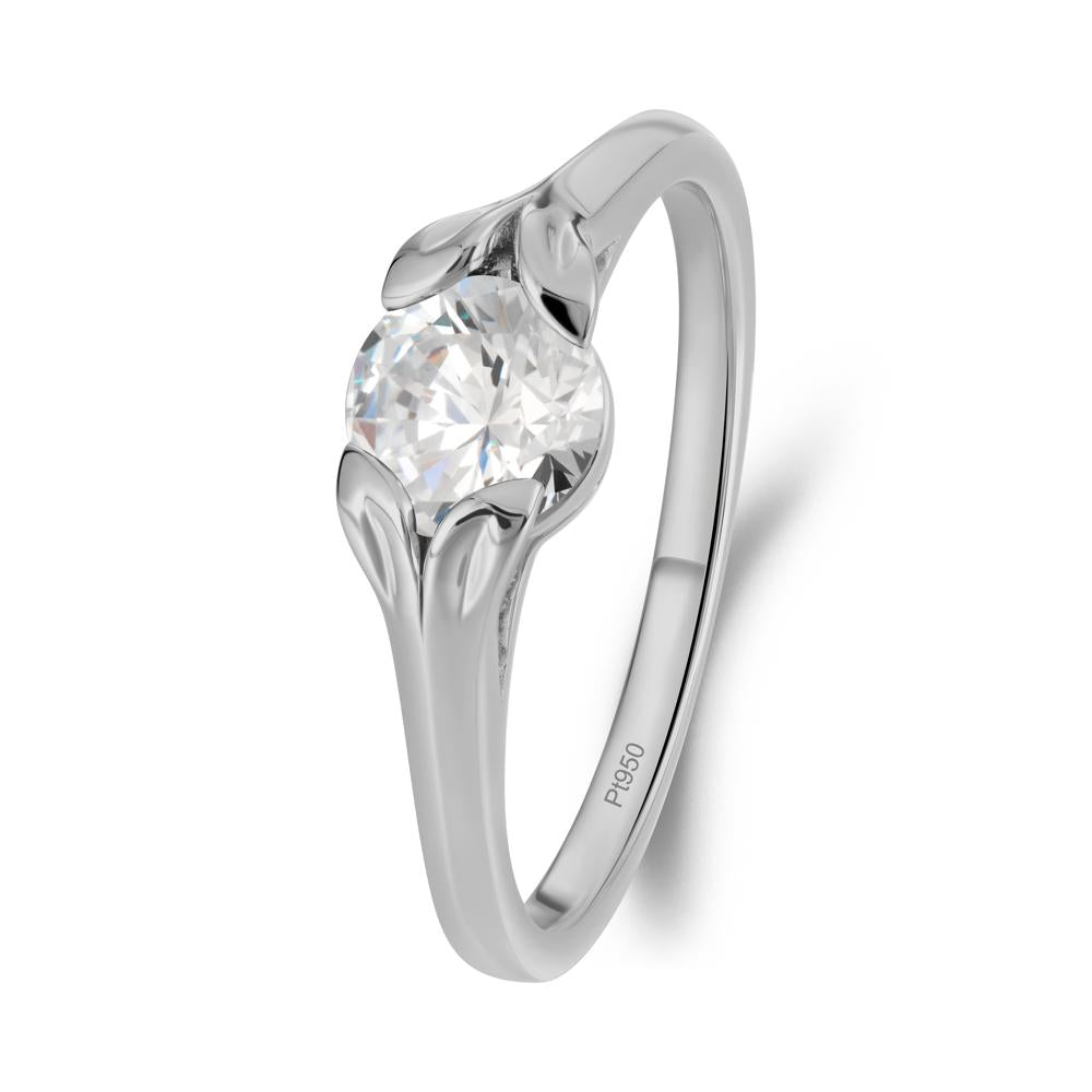 Round Cubic Zirconia Leaf Ring - LUO Jewelry #metal_platinum