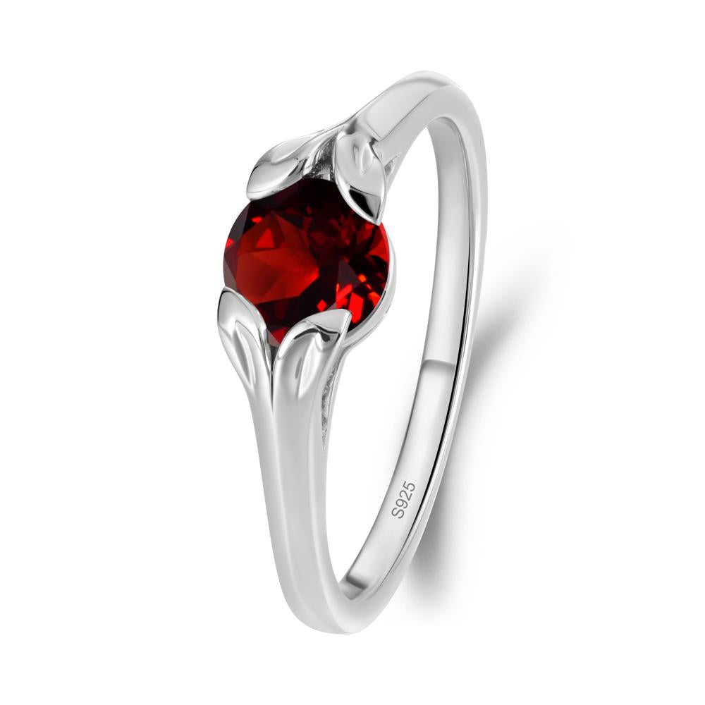 Round Garnet Leaf Ring - LUO Jewelry #metal_sterling silver