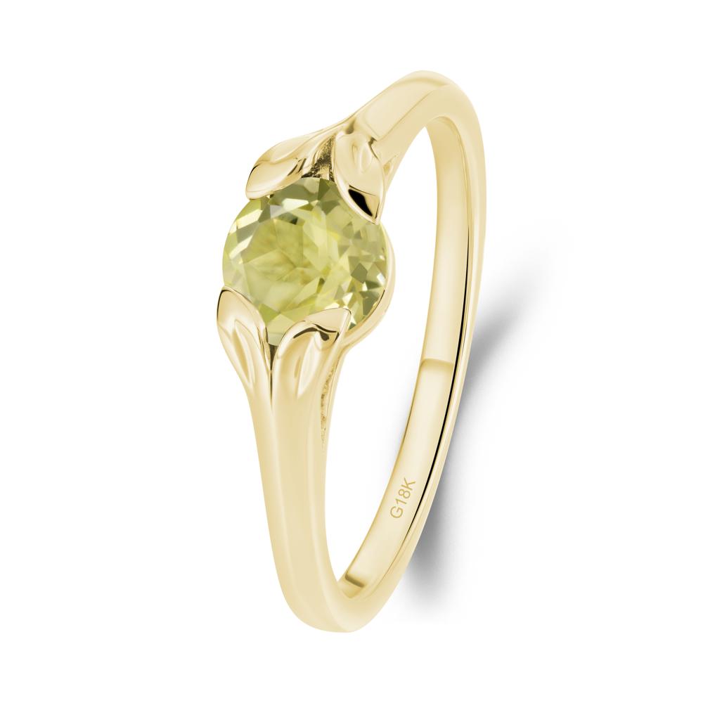 Round Lemon Quartz Leaf Ring - LUO Jewelry #metal_18k yellow gold