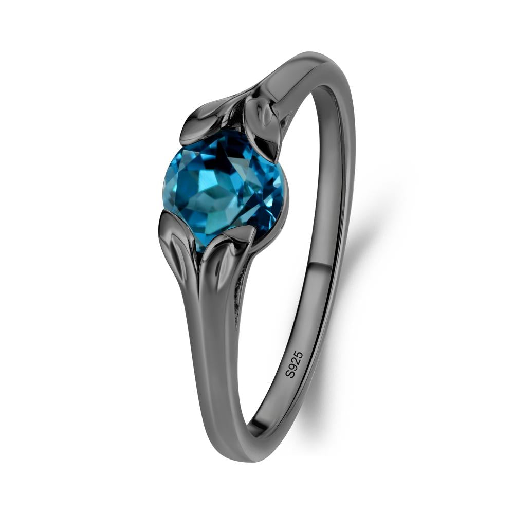 Leaf Inspired London Blue Topaz Engagement Ring - LUO Jewelry #metal_black finish sterling silver