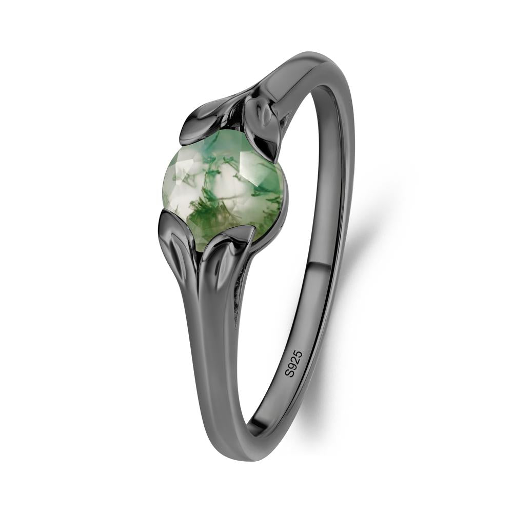 Leaf Inspired Moss Agate Engagement Ring - LUO Jewelry #metal_black finish sterling silver