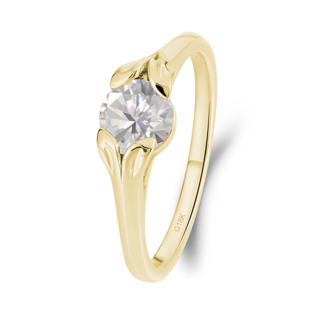 Round Moissanite Leaf Ring - LUO Jewelry #metal_18k yellow gold