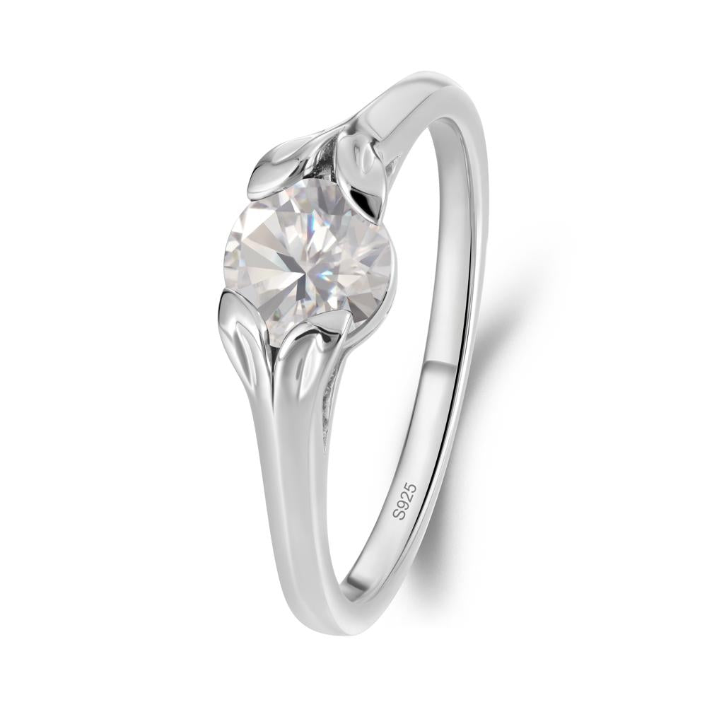 Round Moissanite Leaf Ring - LUO Jewelry #metal_sterling silver