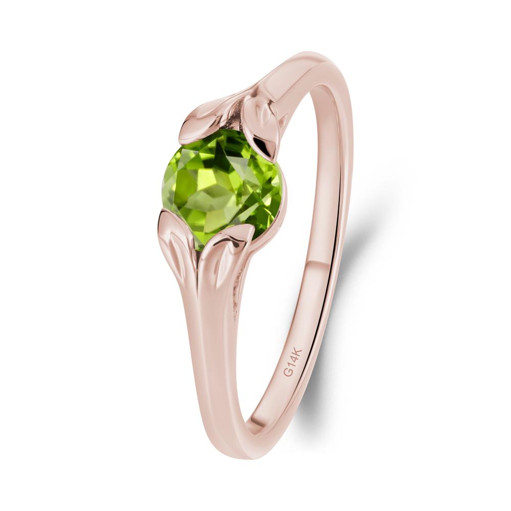 Round Peridot Leaf Ring - LUO Jewelry #metal_14k rose gold