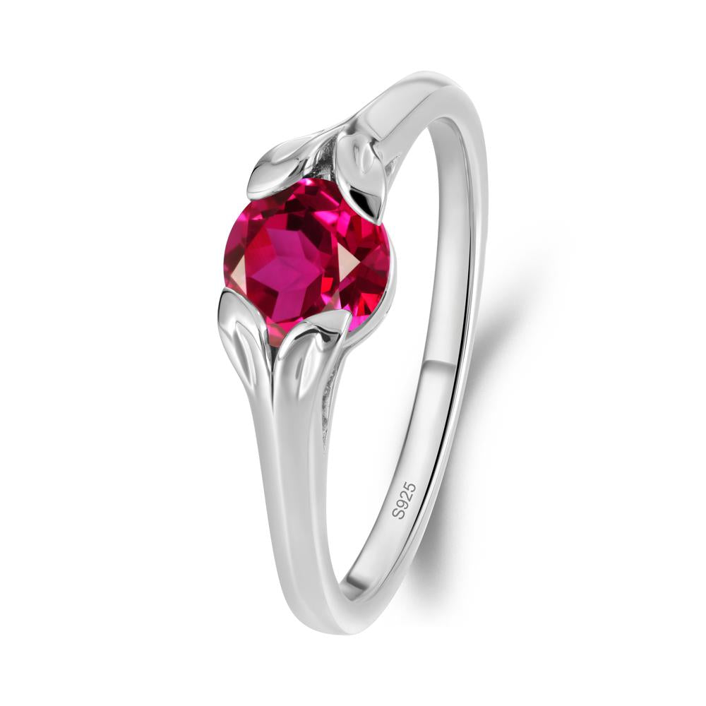 Round Ruby Leaf Ring - LUO Jewelry #metal_sterling silver