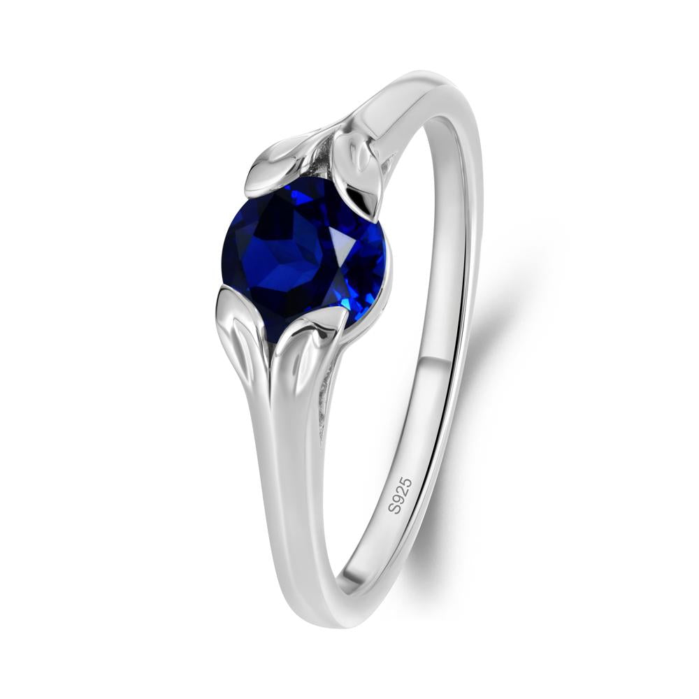 Round Sapphire Leaf Ring - LUO Jewelry #metal_sterling silver