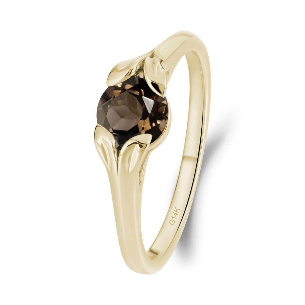 Round Smoky Quartz Leaf Ring - LUO Jewelry #metal_14k yellow gold