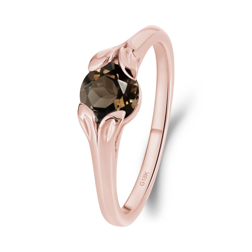 Round Smoky Quartz Leaf Ring - LUO Jewelry #metal_18k rose gold