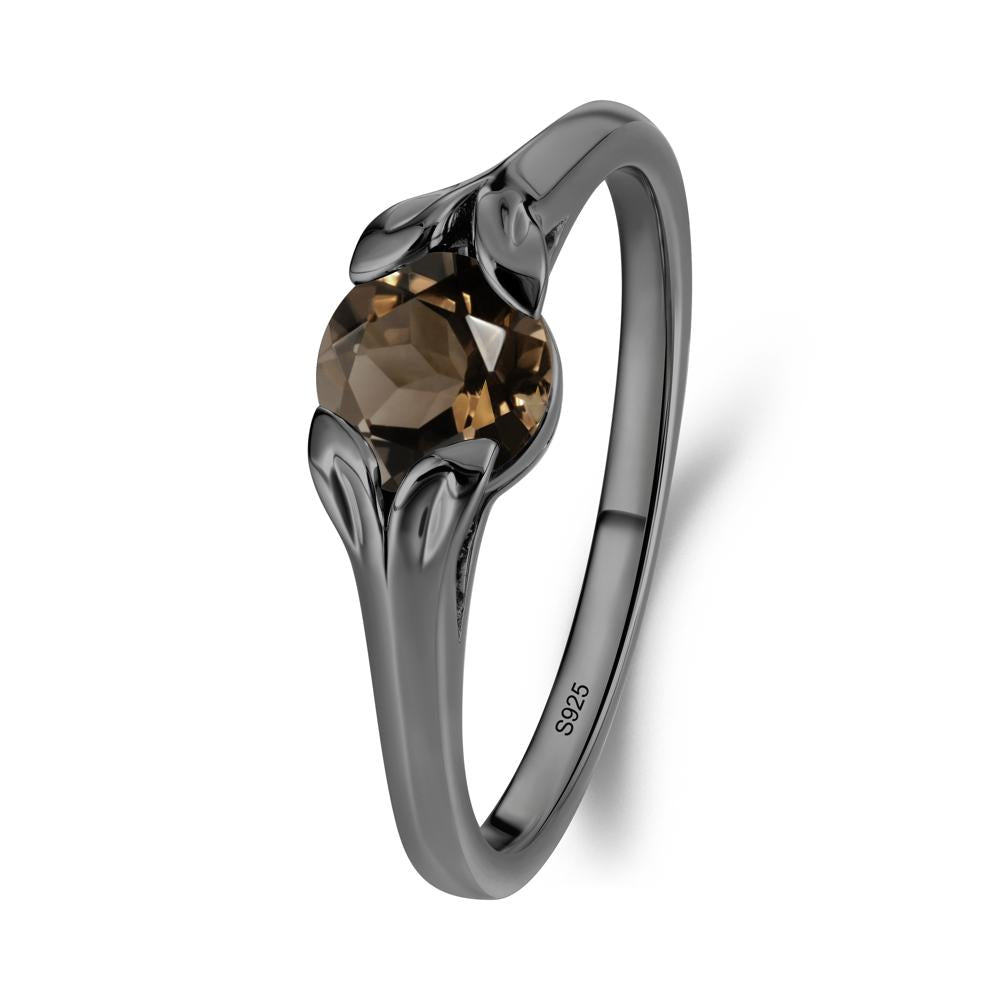 Round Smoky Quartz Leaf Ring - LUO Jewelry #metal_black finish sterling silver