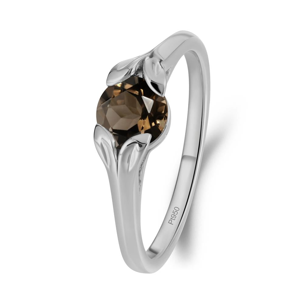 Round Smoky Quartz Leaf Ring - LUO Jewelry #metal_platinum