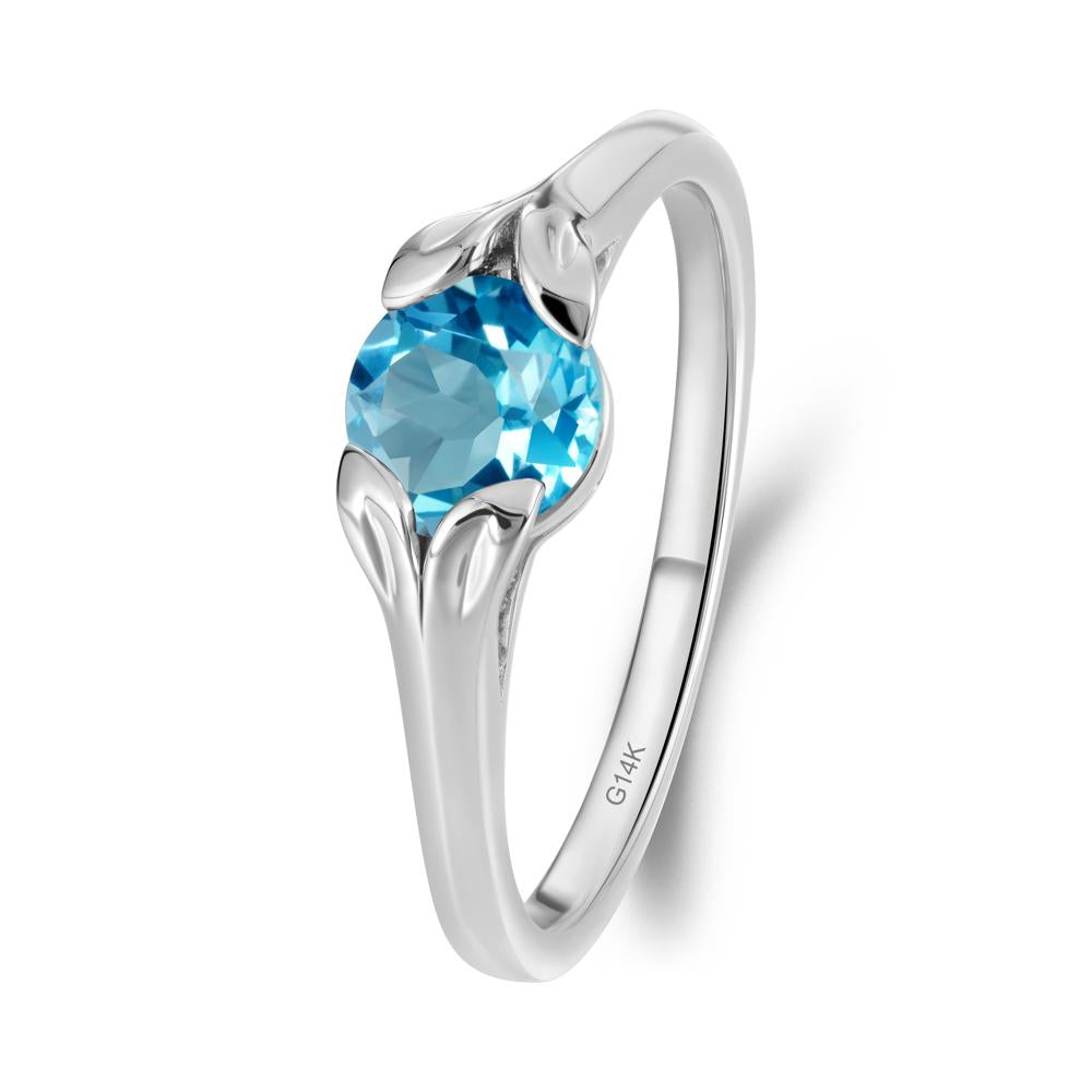 Leaf Inspired Swiss Blue Topaz Engagement Ring - LUO Jewelry #metal_14k white gold