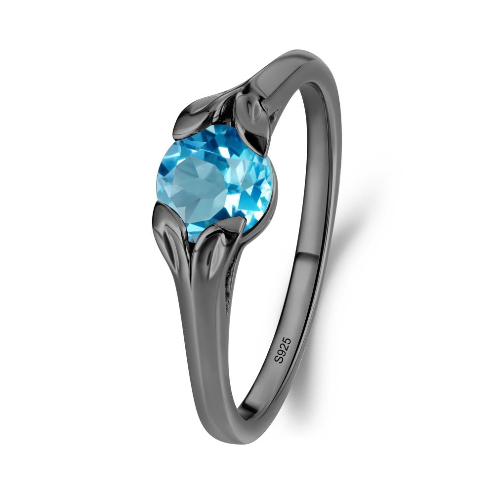 Leaf Inspired Swiss Blue Topaz Engagement Ring - LUO Jewelry #metal_black finish sterling silver