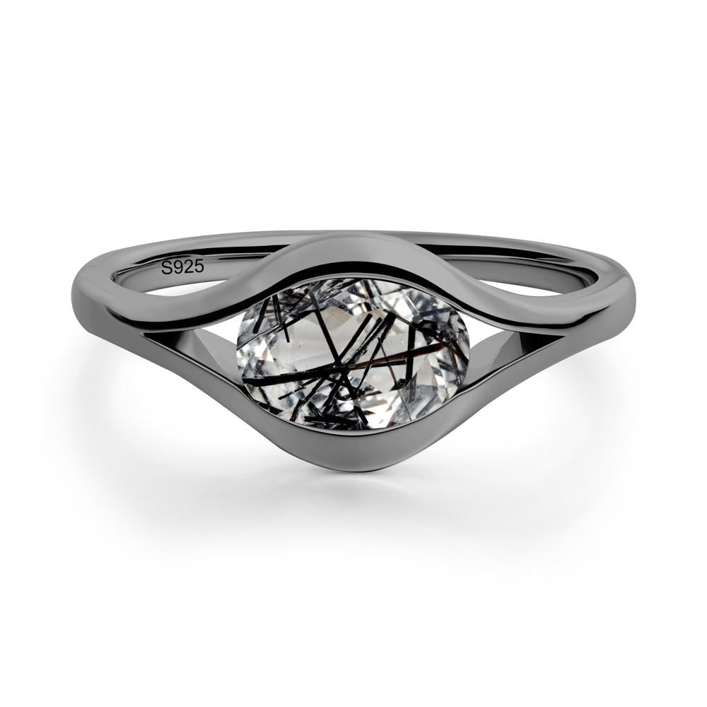 Minimalist Bezel Set Black Rutilated Quartz Ring - LUO Jewelry #metal_black finish sterling silver