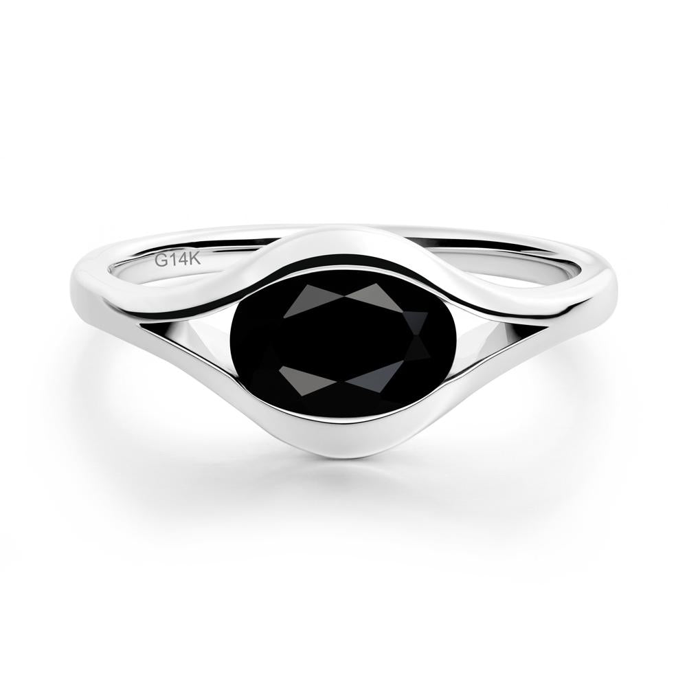 Oval Black Spinel Evil Eye Ring - LUO Jewelry #metal_14k white gold