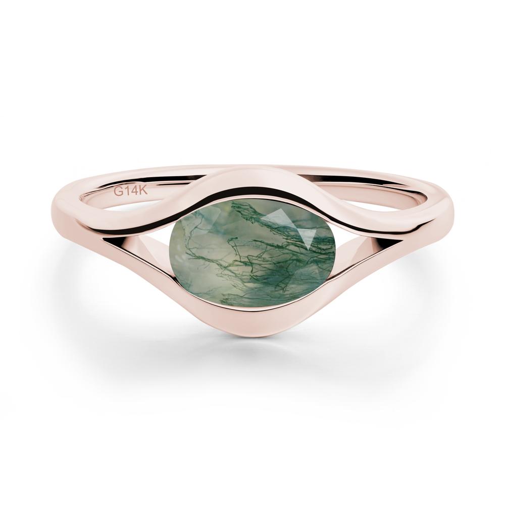 Minimalist Bezel Set Moss Agate Ring - LUO Jewelry #metal_14k rose gold