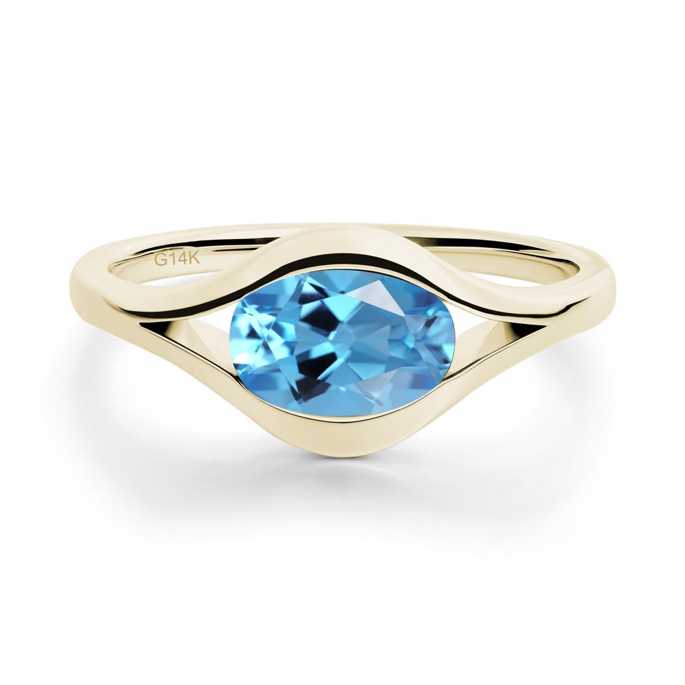 Minimalist Bezel Set Swiss Blue Topaz Ring - LUO Jewelry #metal_14k yellow gold