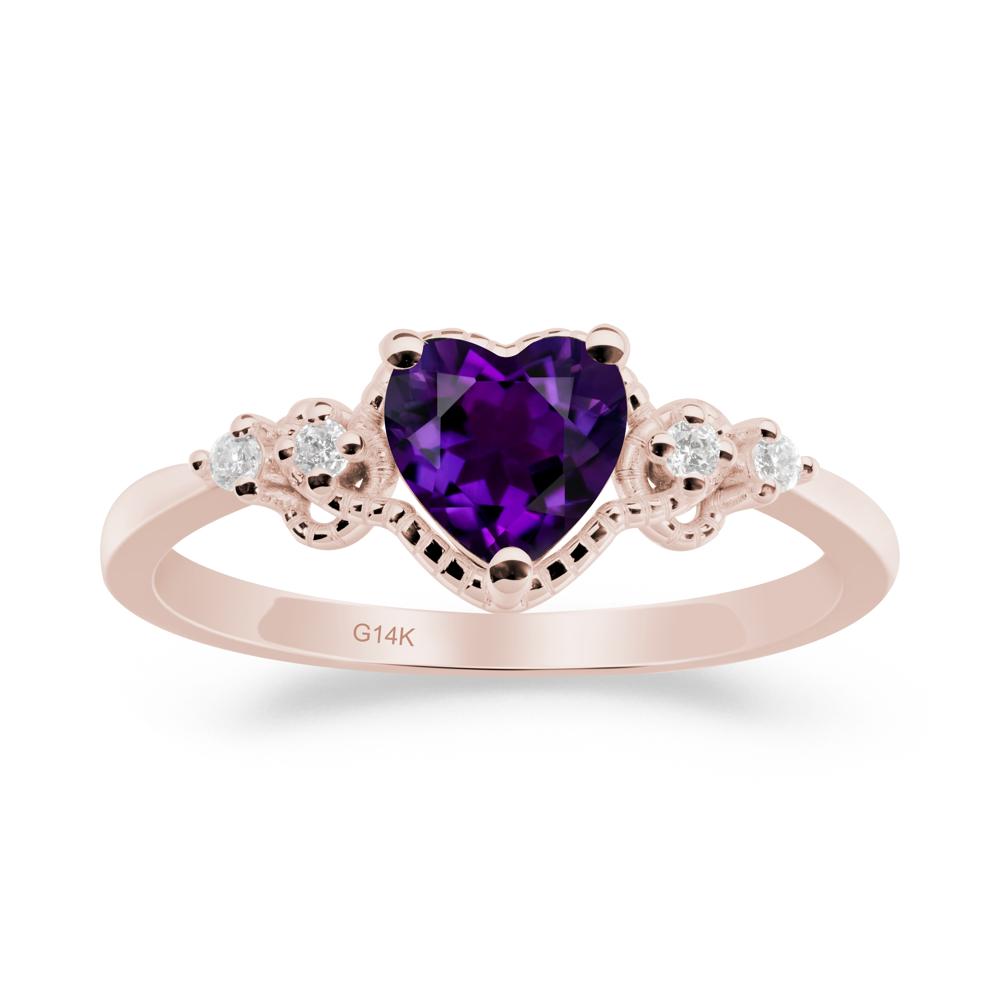 Creative Heart Shaped Amethyst Ring - LUO Jewelry #metal_14k rose gold