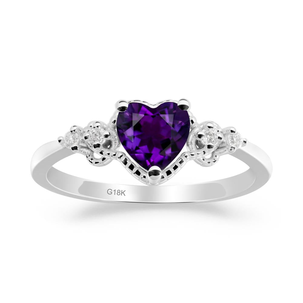 Creative Heart Shaped Amethyst Ring - LUO Jewelry #metal_18k white gold