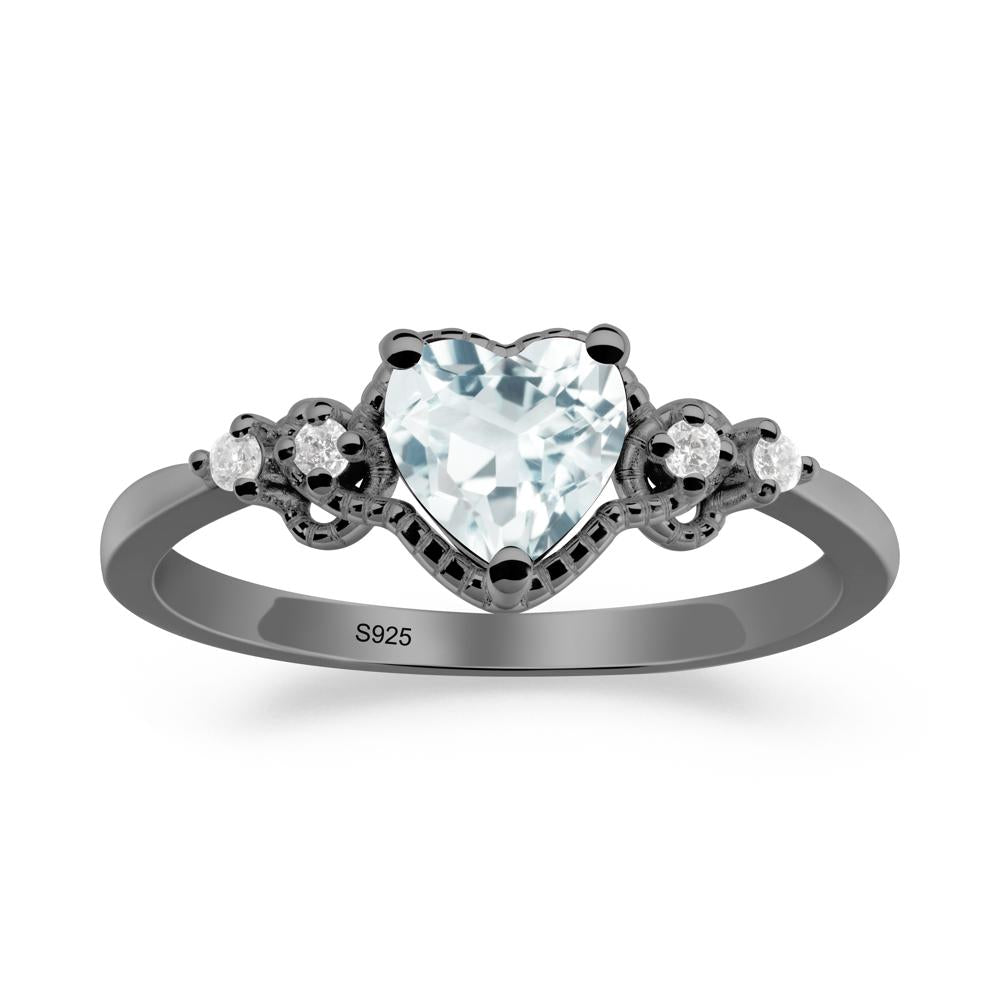 Aquamarine Ring with Milgrain Halo - LUO Jewelry #metal_black finish sterling silver