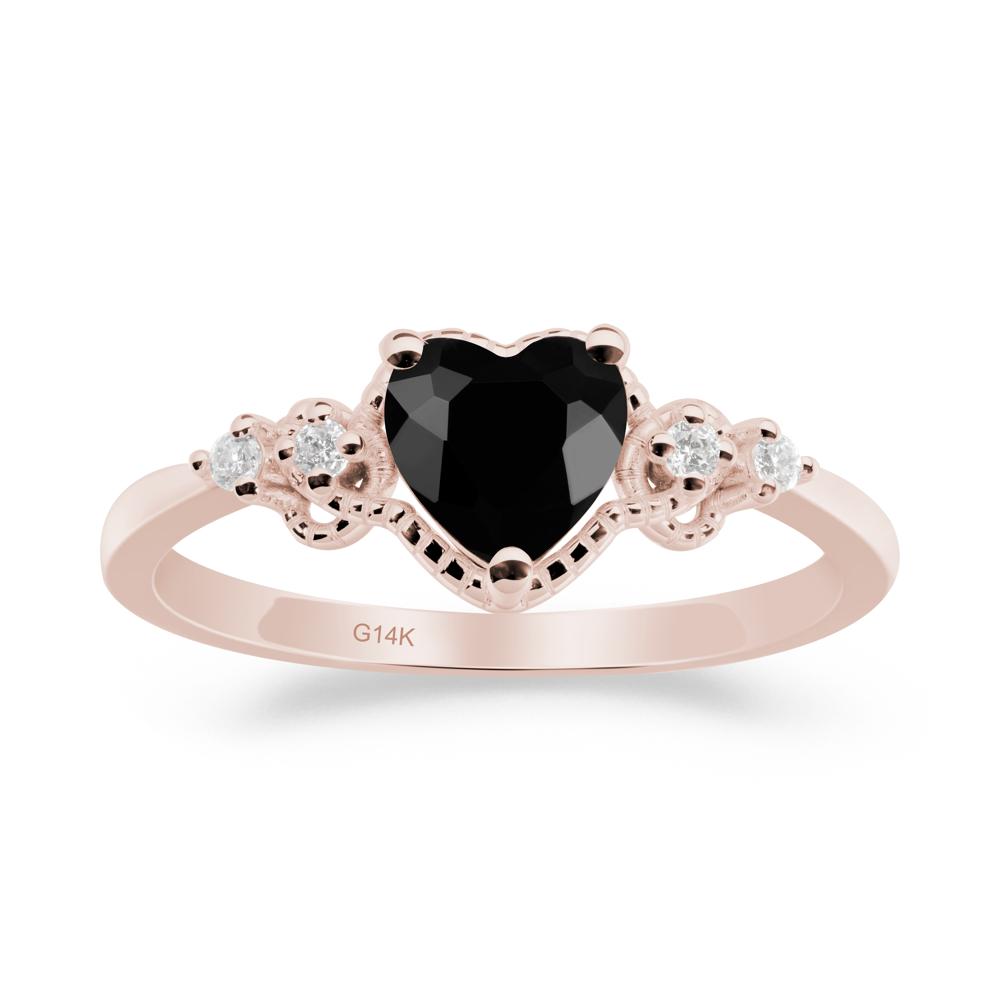 Black Spinel Ring with Milgrain Halo - LUO Jewelry #metal_14k rose gold