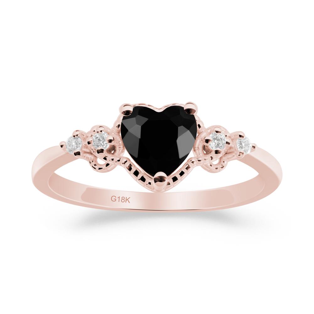 Black Spinel Ring with Milgrain Halo - LUO Jewelry #metal_18k rose gold