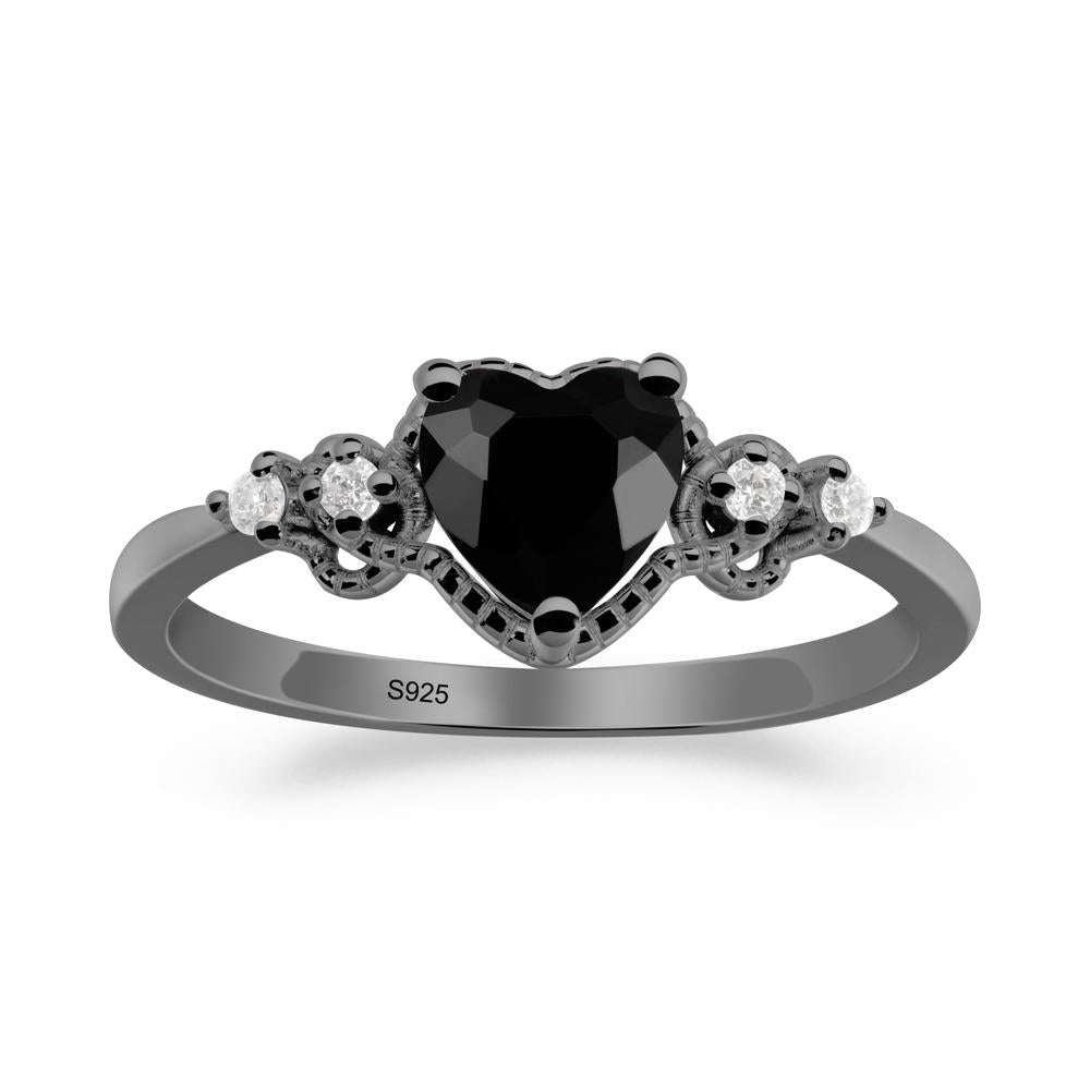 Black Spinel Ring with Milgrain Halo - LUO Jewelry #metal_black finish sterling silver