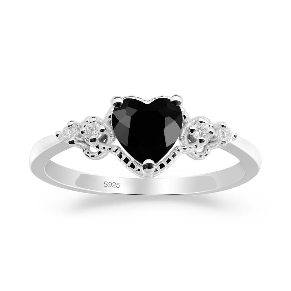 Black Spinel Ring with Milgrain Halo - LUO Jewelry #metal_sterling silver
