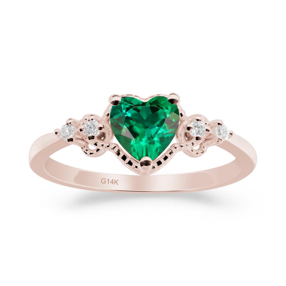 Emerald Ring with Milgrain Halo - LUO Jewelry #metal_14k rose gold