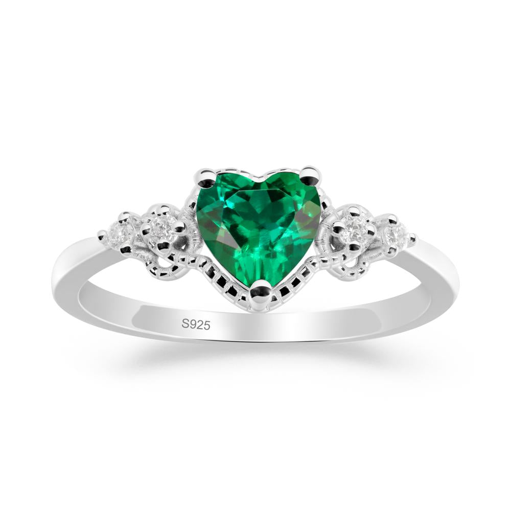 Emerald Ring with Milgrain Halo - LUO Jewelry #metal_sterling silver