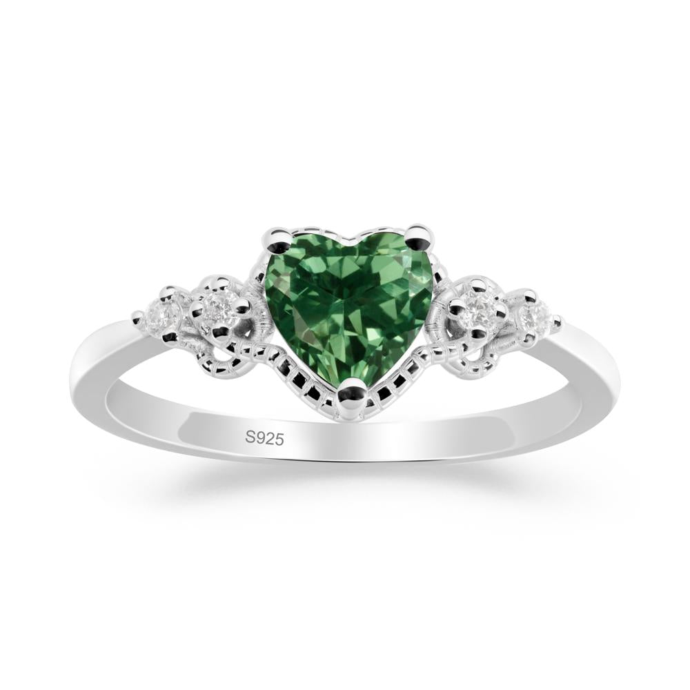 Creative Heart Shaped Green Sapphire Ring - LUO Jewelry #metal_sterling silver