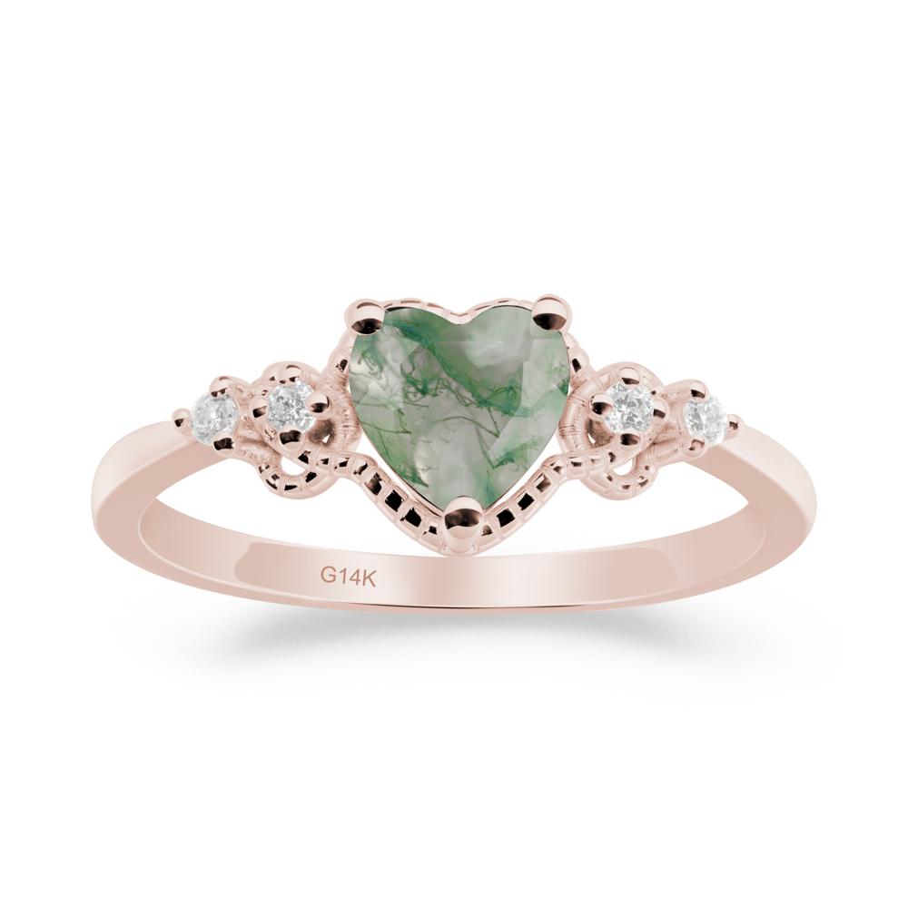 Creative Heart Shaped Moss Agate Ring - LUO Jewelry #metal_14k rose gold