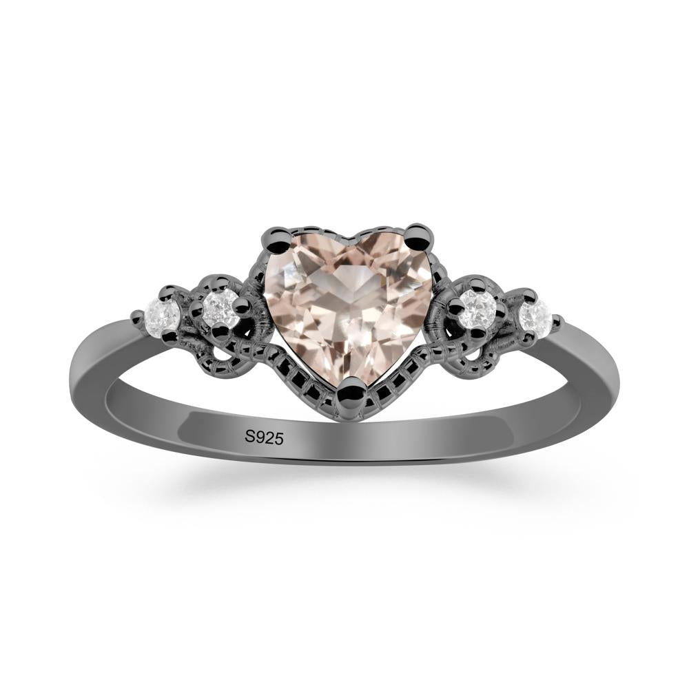 Creative Heart Shaped Morganite Ring - LUO Jewelry #metal_black finish sterling silver