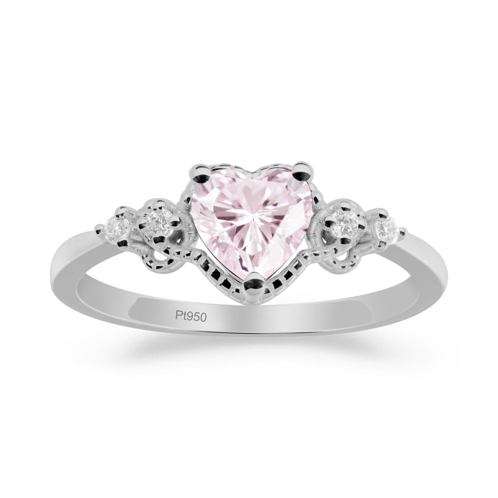 Pink Cubic Zirconia Ring with Milgrain Halo - LUO Jewelry #metal_platinum