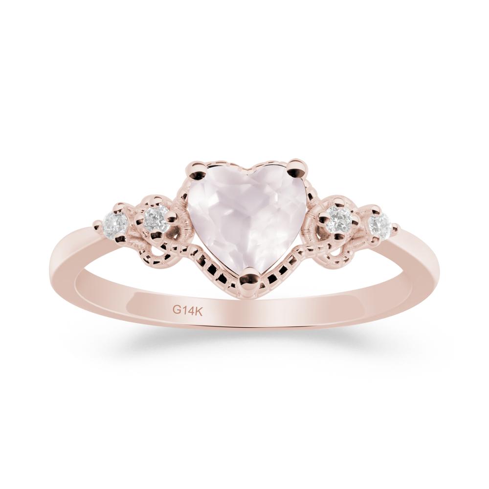 Rose Quartz Ring with Milgrain Halo - LUO Jewelry #metal_14k rose gold