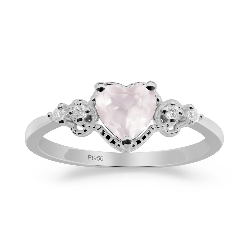 Rose Quartz Ring with Milgrain Halo - LUO Jewelry #metal_platinum