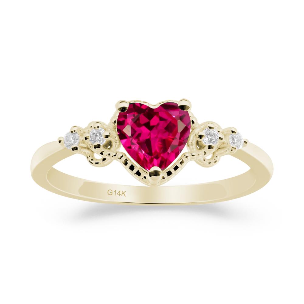 Creative Heart Shaped Ruby Ring - LUO Jewelry #metal_14k yellow gold