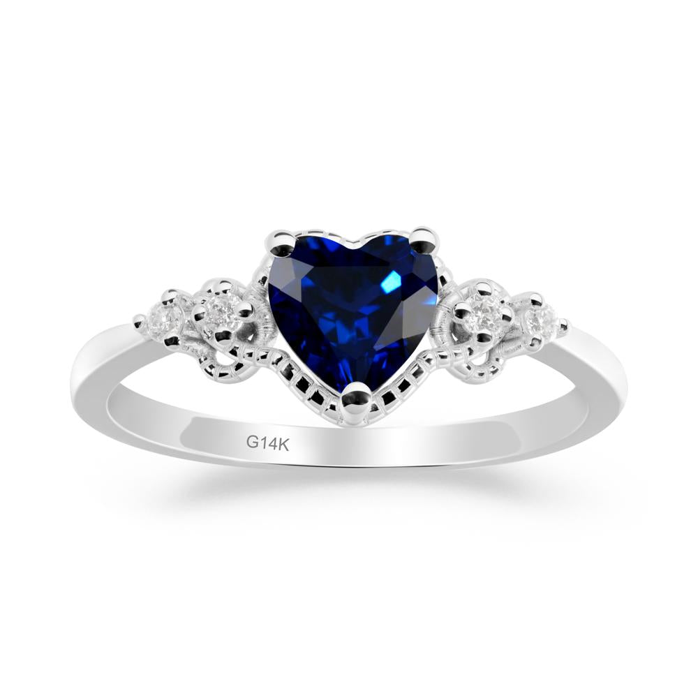Sapphire Ring with Milgrain Halo - LUO Jewelry #metal_14k white gold