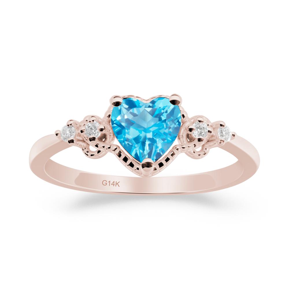 Creative Heart Shaped Swiss Blue Topaz Ring - LUO Jewelry #metal_14k rose gold