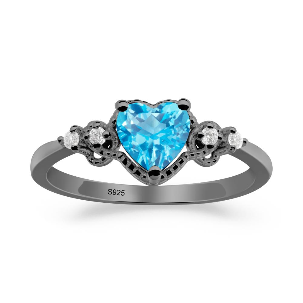 Creative Heart Shaped Swiss Blue Topaz Ring - LUO Jewelry #metal_black finish sterling silver