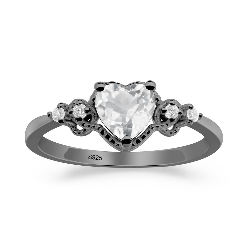 Creative Heart Shaped White Topaz Ring - LUO Jewelry #metal_black finish sterling silver